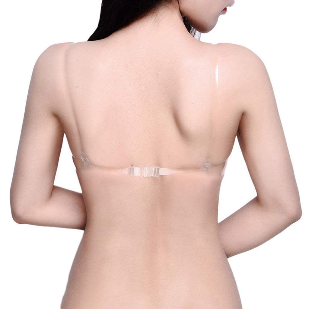 Transparent shoulder strap plastic bra